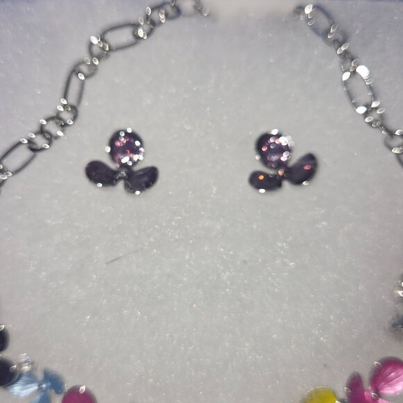 Floral and Jewels pink, blue, purple and yellow tones with purple earings - Picture 3 of 5